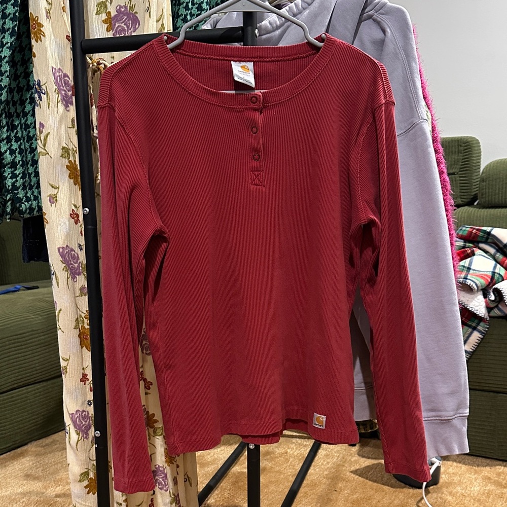 Carhartt Burgundy 100% Cotton Henley Shirt